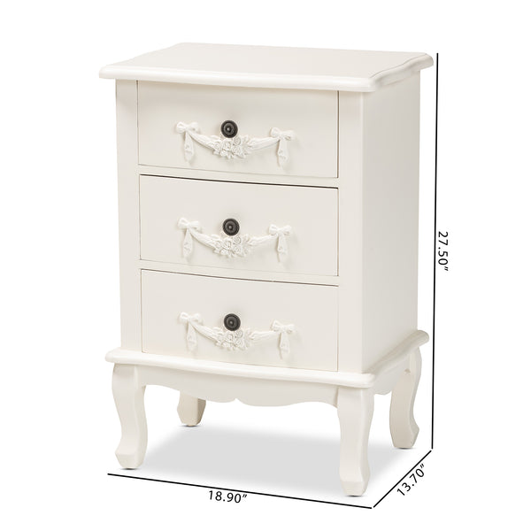 Baxton Studio Callen Classic and Traditional White Finished Wood 3-Drawer Nightstand