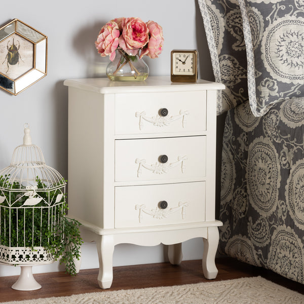 Baxton Studio Callen Classic and Traditional White Finished Wood 3-Drawer Nightstand