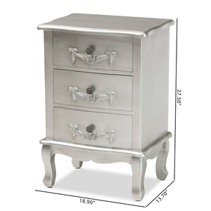 Baxton Studio Callen Classic and Traditional Brushed Silver Finished Wood 3-Drawer Nightstand