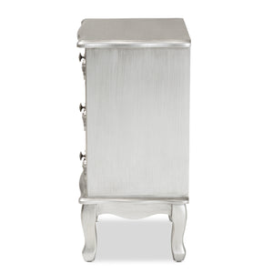 Baxton Studio Callen Classic and Traditional Brushed Silver Finished Wood 3-Drawer Nightstand