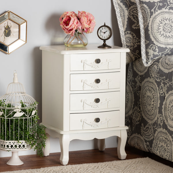 Baxton Studio Callen Classic and Traditional White Finished Wood 4-Drawer Nightstand