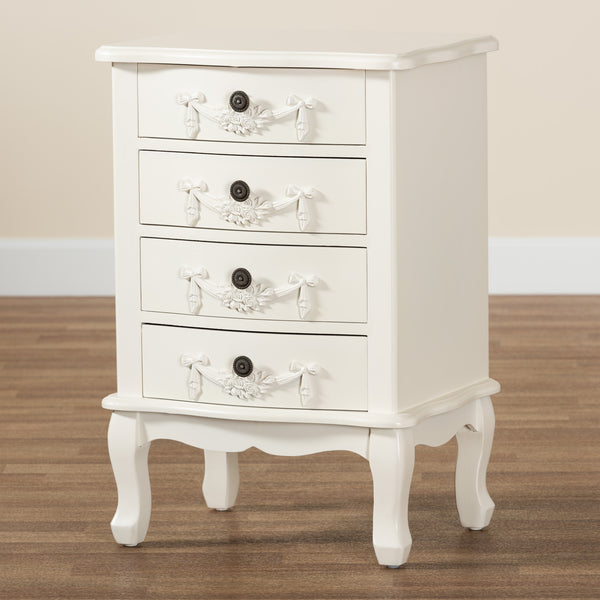 Baxton Studio Callen Classic and Traditional White Finished Wood 4-Drawer Nightstand