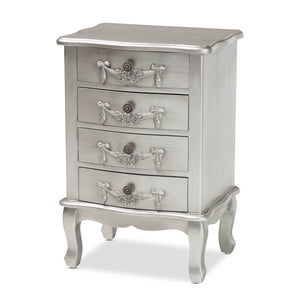 Baxton Studio Callen Classic and Traditional Brushed Silver Finished Wood 4-Drawer Nightstand