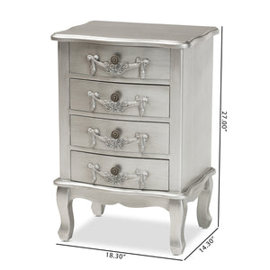 Baxton Studio Callen Classic and Traditional Brushed Silver Finished Wood 4-Drawer Nightstand