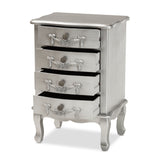 Baxton Studio Callen Classic and Traditional Brushed Silver Finished Wood 4-Drawer Nightstand