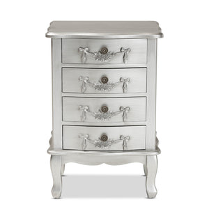 Baxton Studio Callen Classic and Traditional Brushed Silver Finished Wood 4-Drawer Nightstand