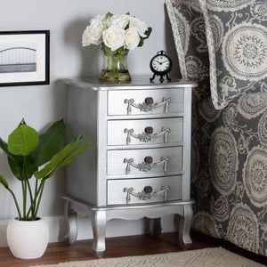 Baxton Studio Callen Classic and Traditional Brushed Silver Finished Wood 4-Drawer Nightstand