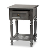 Sheldon Modern Vintage Grey Nightstand with 1 Drawer & Rattan Shelf – Stylish Bedroom Storage Solution