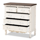 Levron Classic and Traditional Two-Tone Walnut Brown and Antique White Finished Wood 5-Drawer Storage Cabinet