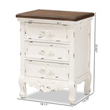 Levron Classic and Traditional Walnut Brown and Antique White Finished Wood 3-Drawer Nightstand