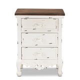 Levron Classic and Traditional Walnut Brown and Antique White Finished Wood 3-Drawer Nightstand