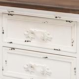 Levron Classic and Traditional Walnut Brown and Antique White Finished Wood 3-Drawer Nightstand