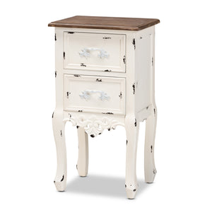 Levron Classic and Traditional Two-Tone Walnut Brown and Antique White Finished Wood 2-Drawer Nightstand