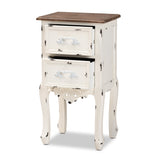 Levron Classic and Traditional Two-Tone Walnut Brown and Antique White Finished Wood 2-Drawer Nightstand