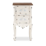 Levron Classic and Traditional Two-Tone Walnut Brown and Antique White Finished Wood 2-Drawer Nightstand