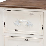 Levron Classic and Traditional Two-Tone Walnut Brown and Antique White Finished Wood 2-Drawer Nightstand