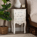 Levron Classic and Traditional Two-Tone Walnut Brown and Antique White Finished Wood 2-Drawer Nightstand