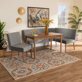 Baxton Studio Alvis Mid-Century Modern Grey Velvet Upholstered and Walnut Brown Finished Wood 4-Piece Dining Nook Set