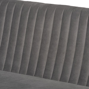 Baxton Studio Alvis Mid-Century Modern Grey Velvet Upholstered and Walnut Brown Finished Wood 3-Piece Dining Nook Set