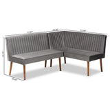 Baxton Studio Alvis Mid-Century Modern Grey Velvet Upholstered and Walnut Brown Finished Wood 2-Piece Dining Nook Banquette Set