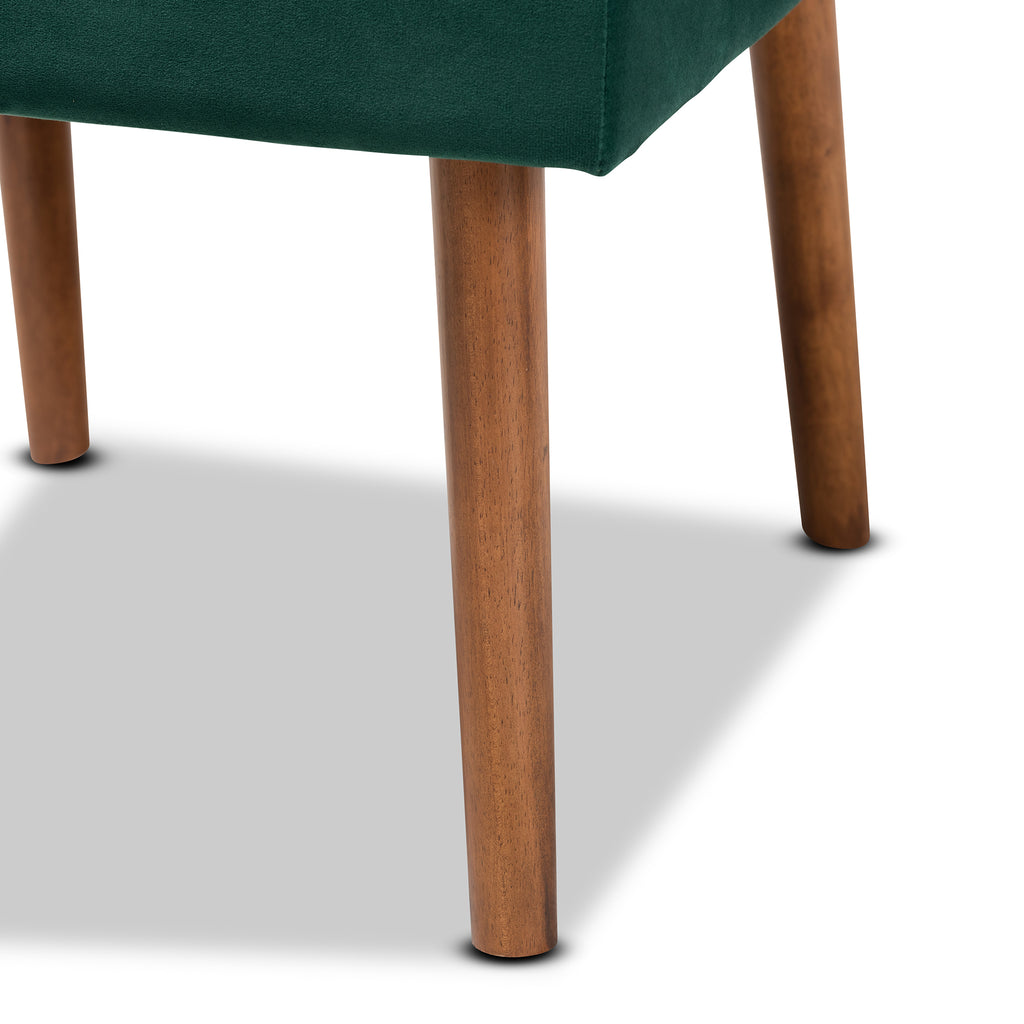 Baxton Studio Alvis Mid-Century Modern Emerald Green Velvet Upholstered and Walnut Brown Finished Wood Dining Chair