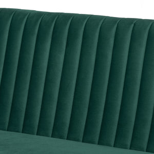 Baxton Studio Alvis Mid-Century Modern Emerald Green Velvet Upholstered and Walnut Brown Finished Wood 5-Piece Dining Nook Set