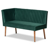 Baxton Studio Alvis Mid-Century Modern Emerald Green Velvet Upholstered and Walnut Brown Finished Wood 2-Piece Dining Nook Banquette Set