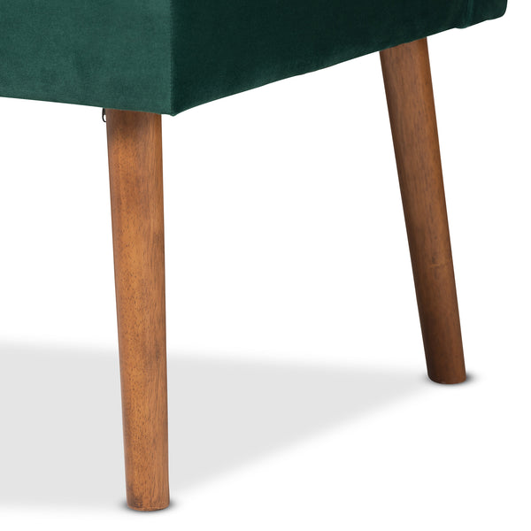 Baxton Studio Alvis Mid-Century Modern Emerald Green Velvet Upholstered and Walnut Brown Finished Wood 3-Piece Dining Nook Set