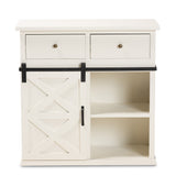 Nadia Modern and Contemporary Farmhouse White Finished Wood and Black Metal 2-Door Sideboard Buffet