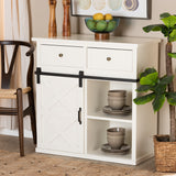 Nadia Modern and Contemporary Farmhouse White Finished Wood and Black Metal 2-Door Sideboard Buffet