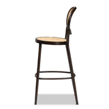 Baxton Studio Thalia Mid-Century Modern Dark Brown Finished Metal and Synthetic Rattan Outdoor Bar Stool