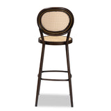 Baxton Studio Thalia Mid-Century Modern Dark Brown Finished Metal and Synthetic Rattan Outdoor Bar Stool