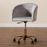 Ravenna Contemporary Glam and Luxe Grey Velvet Fabric and Gold Metal Swivel Office Chair