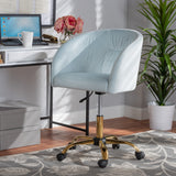 Ravenna Contemporary Glam and Luxe Aqua Velvet Fabric and Gold Metal Swivel Office Chair