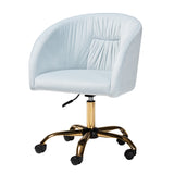 Ravenna Contemporary Glam and Luxe Aqua Velvet Fabric and Gold Metal Swivel Office Chair