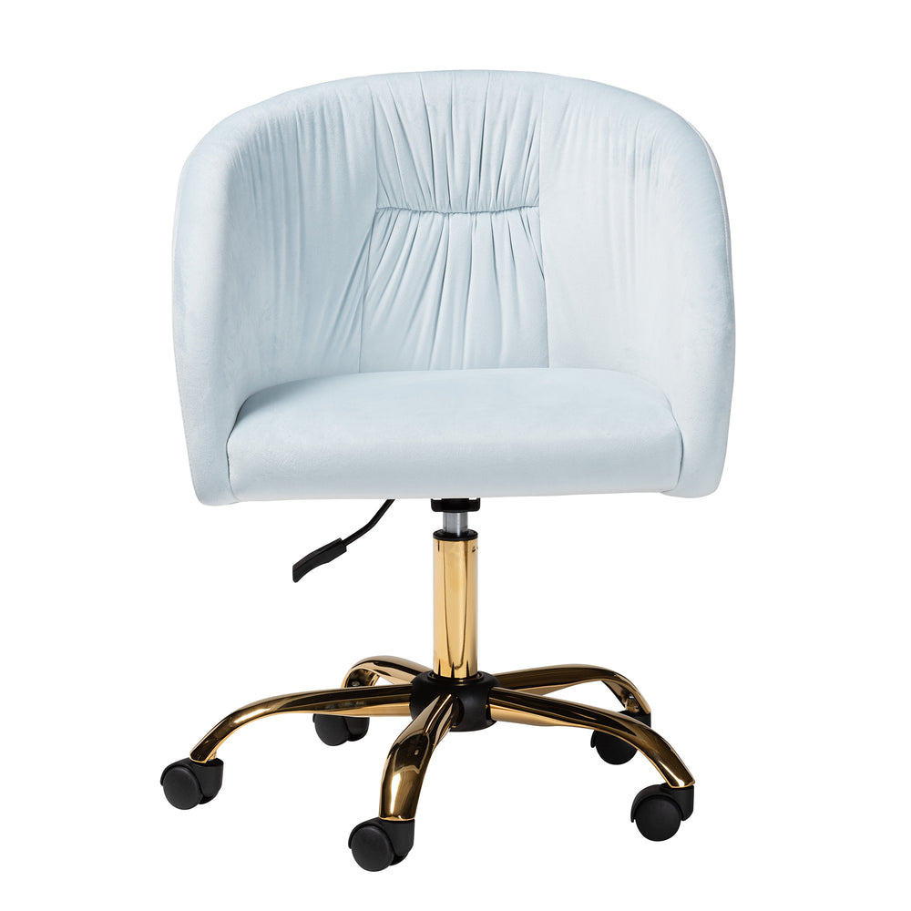 Ravenna Contemporary Glam and Luxe Aqua Velvet Fabric and Gold Metal Swivel Office Chair