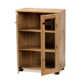 Mason Modern and Contemporary Oak Brown Finished Wood 2-Door Storage Cabinet with Glass Doors