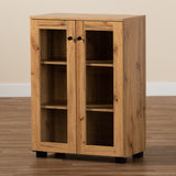 Mason Modern and Contemporary Oak Brown Finished Wood 2-Door Storage Cabinet with Glass Doors