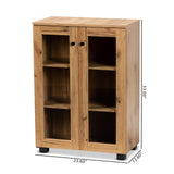 Mason Modern and Contemporary Oak Brown Finished Wood 2-Door Storage Cabinet with Glass Doors