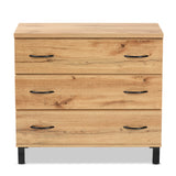 Maison Modern and Contemporary Oak Brown Finished Wood 3-Drawer Storage Chest
