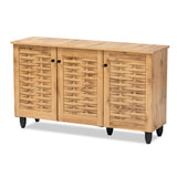 Winda Modern and Contemporary Oak Brown Finished Wood 3-Door Shoe Cabinet