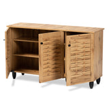 Winda Modern and Contemporary Oak Brown Finished Wood 3-Door Shoe Cabinet