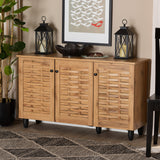 Winda Modern and Contemporary Oak Brown Finished Wood 3-Door Shoe Cabinet