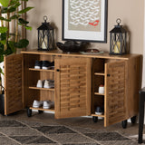 Winda Modern and Contemporary Oak Brown Finished Wood 3-Door Shoe Cabinet