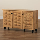 Winda Modern and Contemporary Oak Brown Finished Wood 3-Door Shoe Cabinet