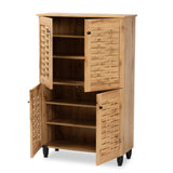 Baxton Studio Winda Modern and Contemporary Oak Brown Finished Wood 4-Door Shoe Storage Cabinet