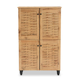 Baxton Studio Winda Modern and Contemporary Oak Brown Finished Wood 4-Door Shoe Storage Cabinet