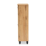 Baxton Studio Winda Modern and Contemporary Oak Brown Finished Wood 4-Door Shoe Storage Cabinet