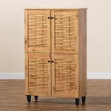 Baxton Studio Winda Modern and Contemporary Oak Brown Finished Wood 4-Door Shoe Storage Cabinet