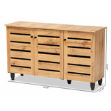 Baxton Studio Gisela Modern and Contemporary Oak Brown Finished Wood 3-Door Shoe Storage Cabinet